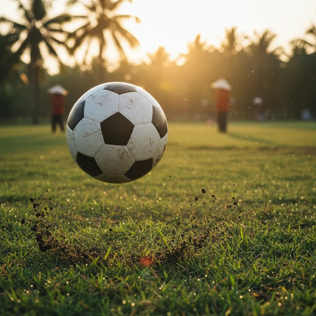 Ảnh bóng đá trên sân cỏ xanh tươi ở Việt Nam.