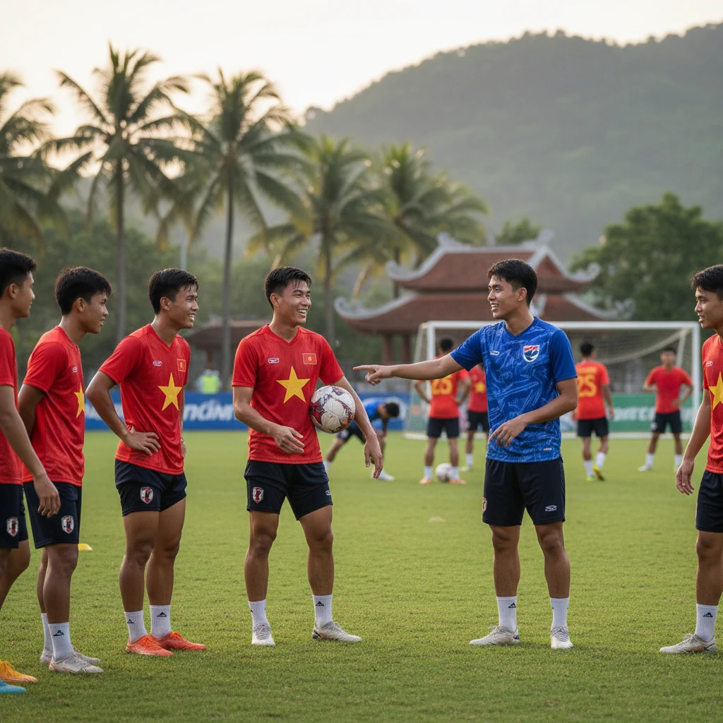 Ảnh cầu thủ trẻ trao đổi ý kiến