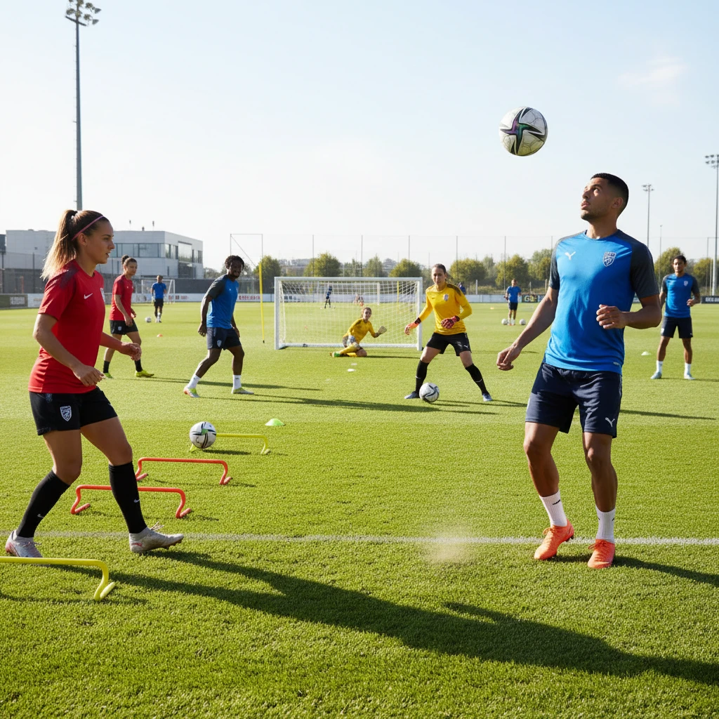 Các cầu thủ bóng đá trong buổi tập luyện