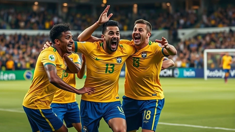 Cầu thủ Brazil ăn mừng bàn thắng