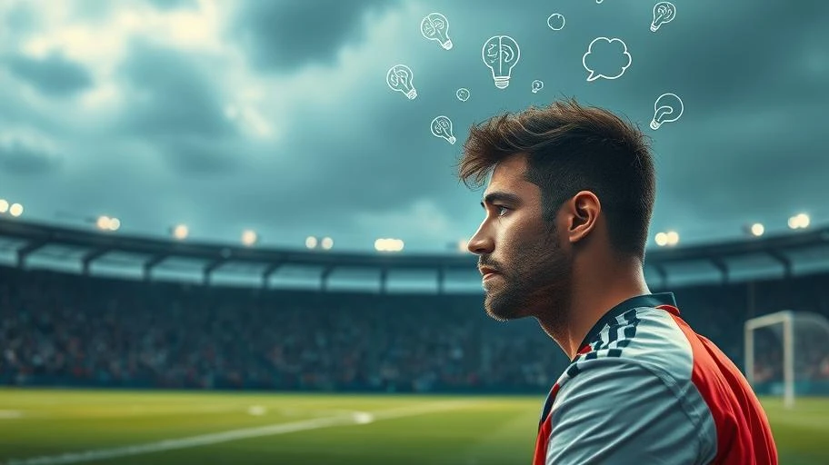 Cầu thủ suy tư trên sân, minh họa tâm lý và động lực.