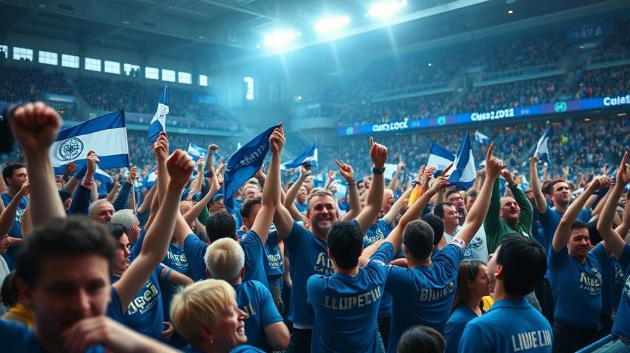 CĐV ăn mừng trong sân vận động, biểu tượng cho ảnh hưởng của Blue Lock.