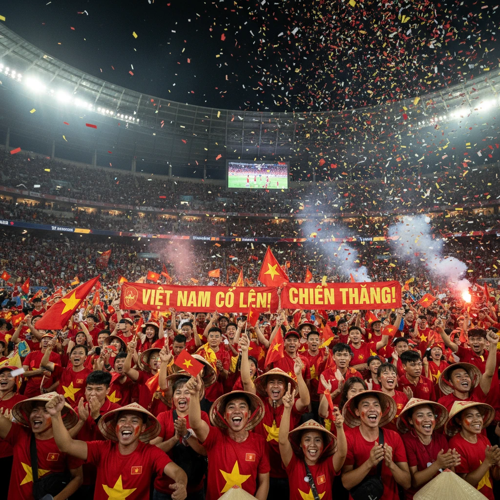 Cổ động viên bóng đá Việt Nam tại sân vận động