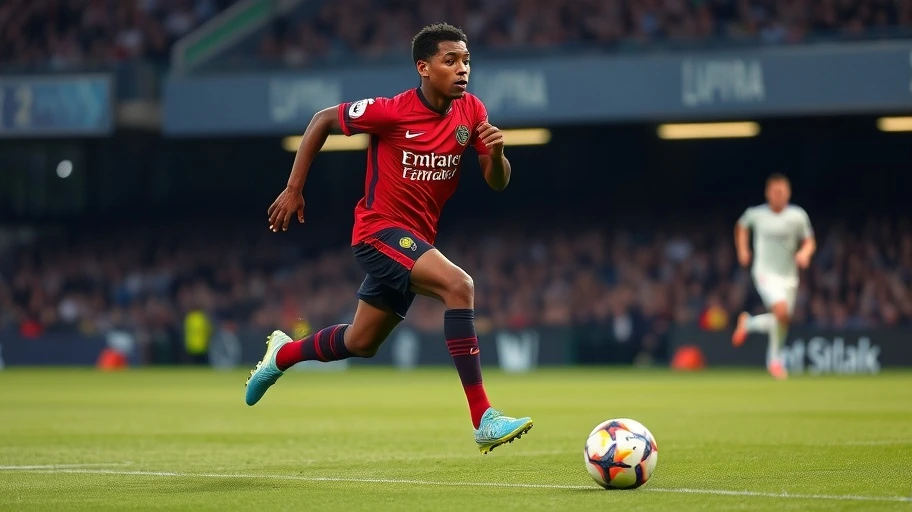 Hình ảnh cầu thủ Kylian Mbappé chạy trên sân bóng