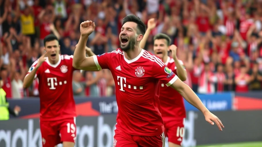 Hình ảnh cầu thủ Robert Lewandowski ăn mừng bàn thắng
