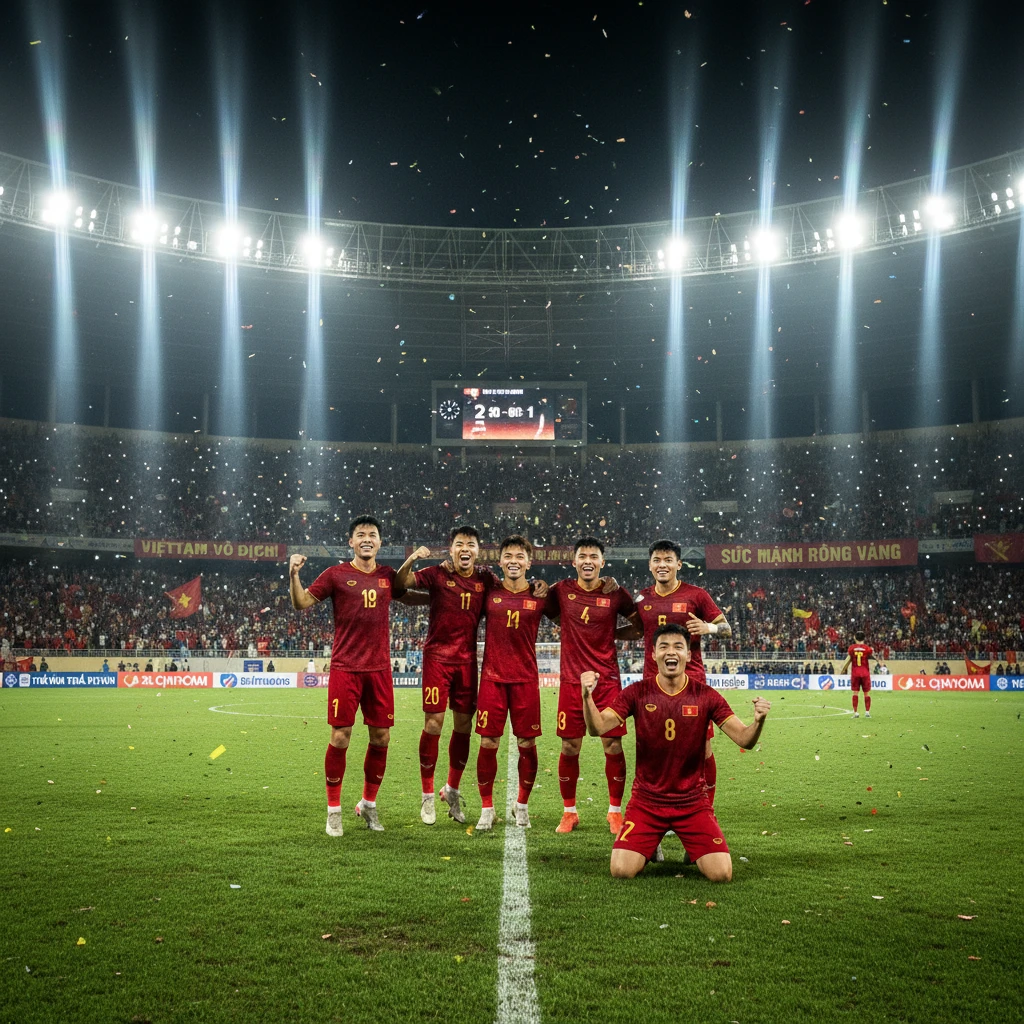 Hình ảnh cầu thủ vui mừng sau một bàn thắng, trận đấu bóng đá quốc tế.