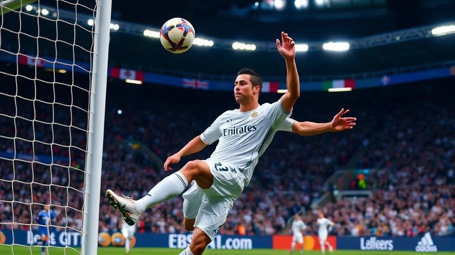 Hình ảnh Cristiano Ronaldo đang ghi bàn trong trận đấu