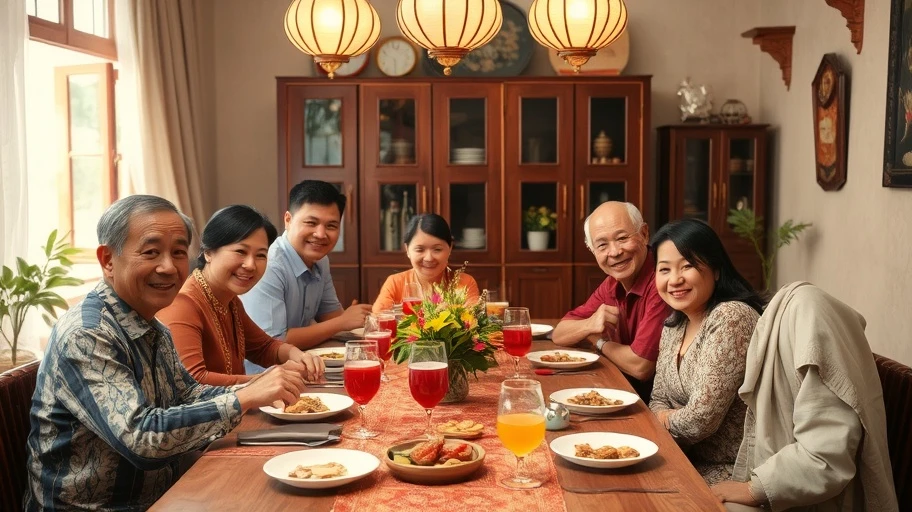 Hình ảnh gia đình ăn mừng tại Việt Nam.
