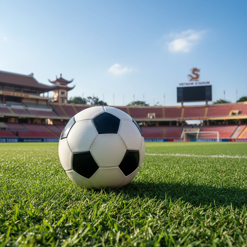 Hình ảnh quả bóng trên sân cỏ, biểu tượng của xếp hạng FIFA.