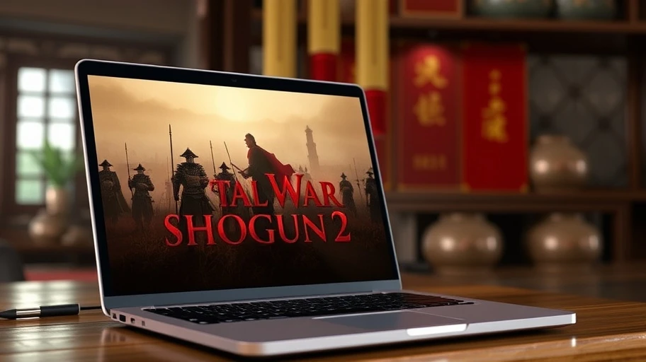Hình ảnh Total War Shogun 2 với nền trang trí truyền thống Việt Nam.