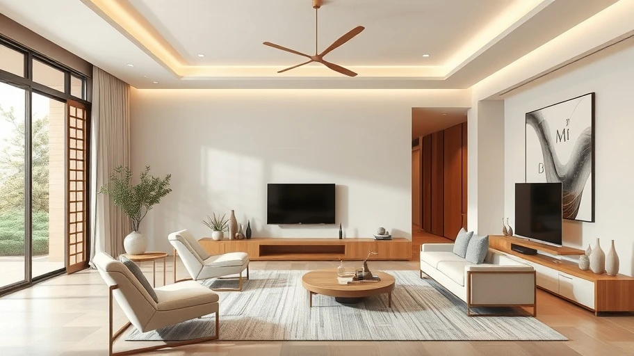 Không gian nội thất với màu sắc trung tính phong cách Á Đông