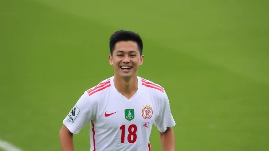 Nguyễn Công Phượng trong sân bóng với nụ cười rạng rỡ