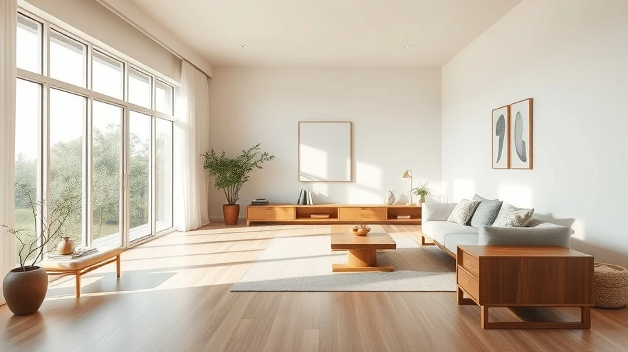 Phòng khách tối giản phong cách Á Đông