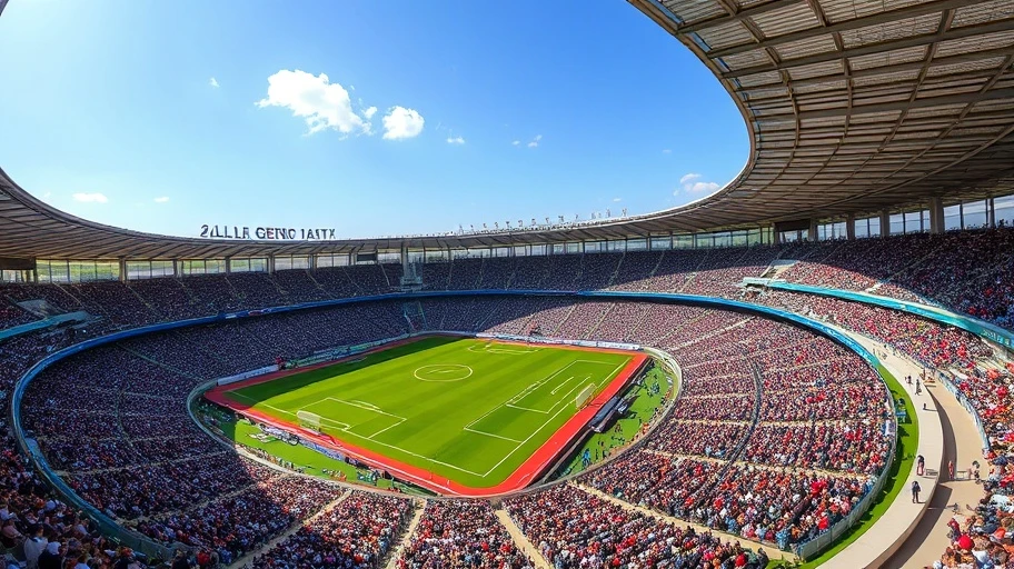 Sân bóng đá quốc tế với kích thước chuẩn theo quy định của FIFA.