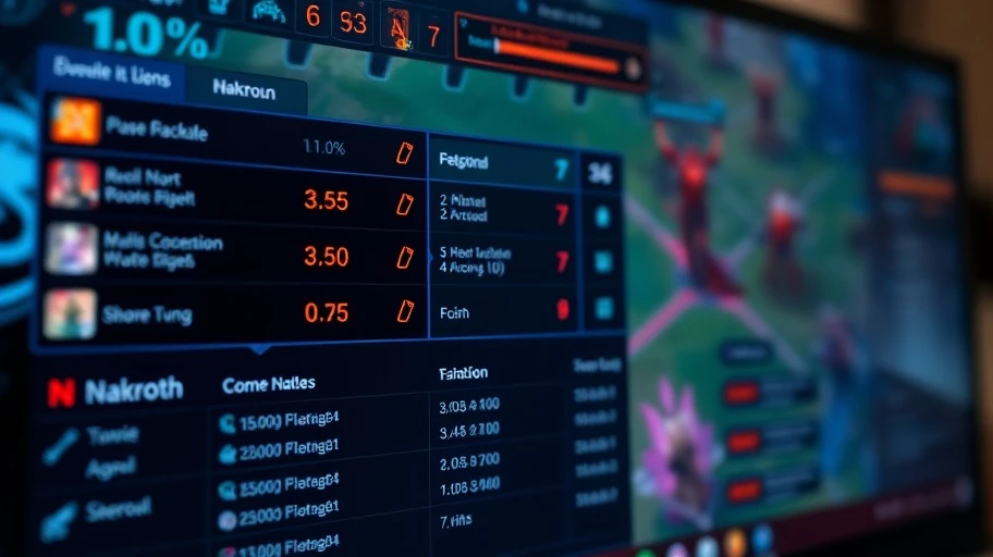 Screen showing Nakroth's gameplay statistics and skills.